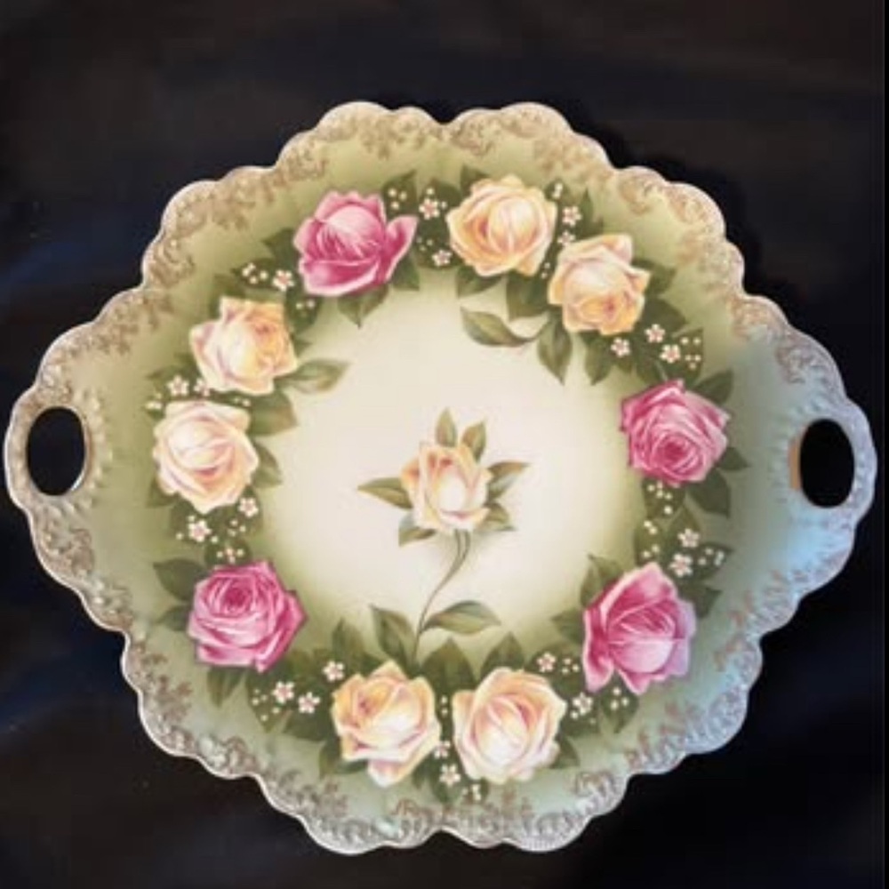 Antique -Rosenthal Malmaison Bavaria Hand Painted Pink/White Roses, Gold Edged